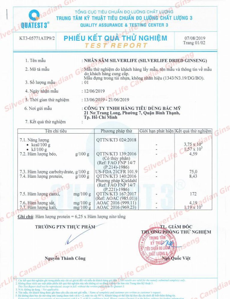 Phiếu kết quả thử nghiệm COA từ Quatest 3
